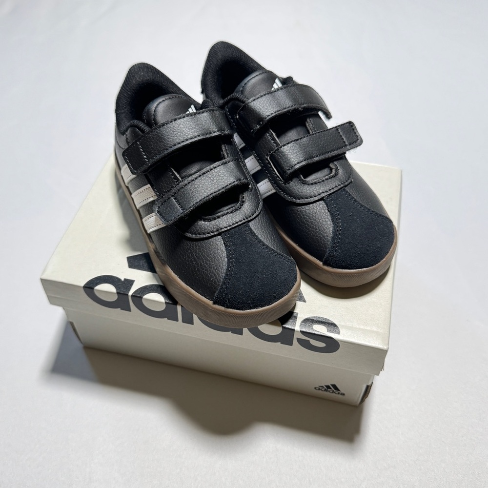 Adidas Kids Black Sneakers with White Stripes